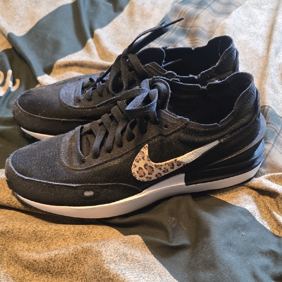 Nike Shoes - Nike Black Women's Sneakers with Leopard Print Swoosh Brand New 71/2 Never Worn